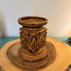 Vintage Pillar Candle Holder from 60’s- 70’s- ceramic, wood textured